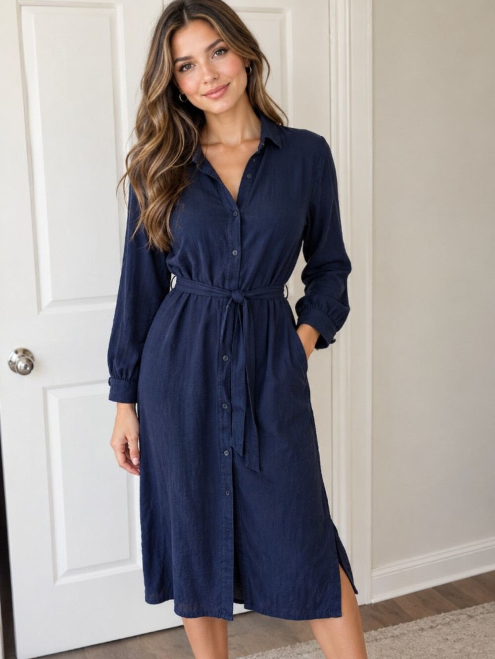 Uniqlo Navy Shirt Dress with Belt XL